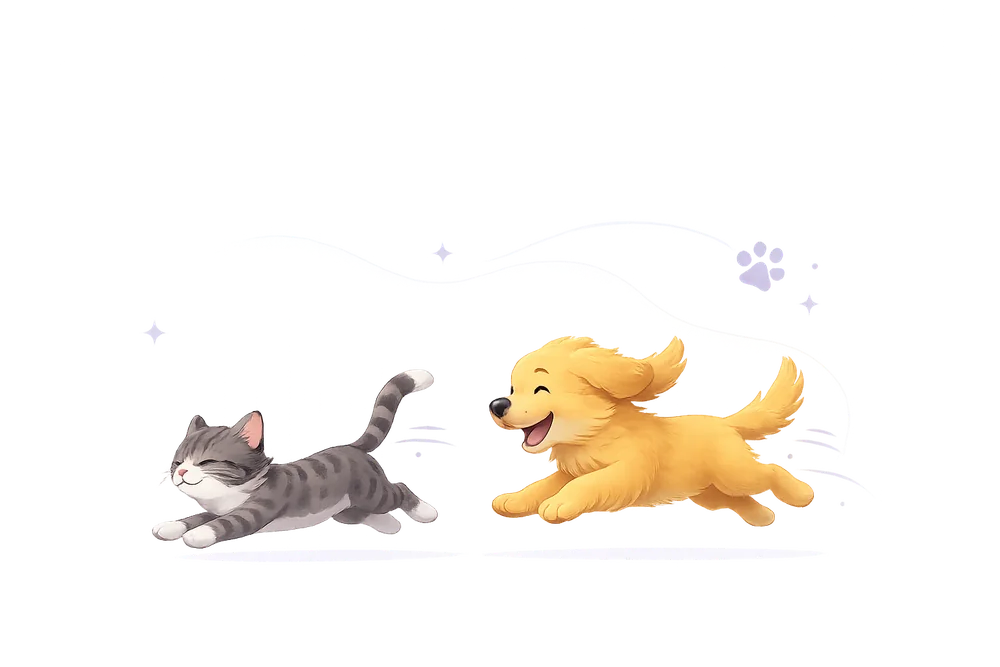 Illustration of a cat and dog running together